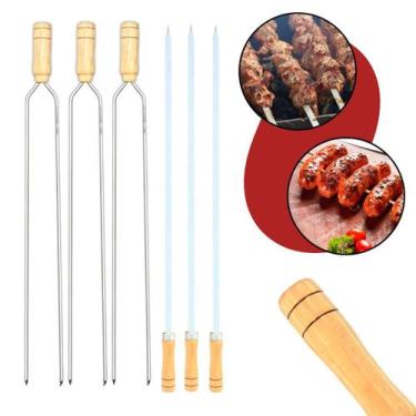 Imagem de Kit 6 Espetos de Aço Galvanizado Chatos Duplos para Assar Churrasco co