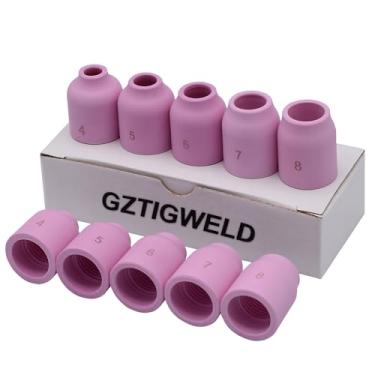 Imagem de TIG Lente de gás bocal de alumina copo de cerâmica 53N58 4# 1/10.2 cm para SR WP- 9/20 e SR WP-17/18/26 tocha de soldagem TIG pacote com 10 unidades (tamanho completo, 10 peças)
