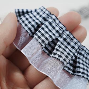 Imagem de Acabamento de 2 camadas plissadas com babados de 2 metros, acabamento de tecido de fita de renda guingão para costura, artesanato, cortina de vestido, decoração de fronha de fantasia de casamento