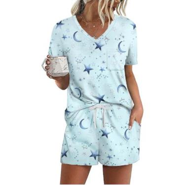 Imagem de Conjunto de pijamas femininos Ekouaer de manga curta Lounge XL