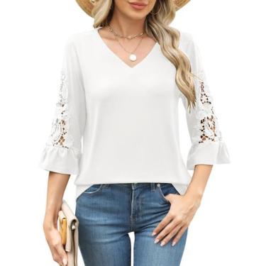 Imagem de Blusa Rapbin branca de manga 3/4, elegante de verão, casual para mulhe
