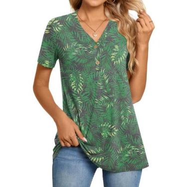 Imagem de Túnica feminina BISHUIGE com botões e decote em V, manga curta, GG