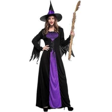 Imagem de AGCOAH Womens Witches Costume Wicked Witch of the West Dress Adult Evil Sorceress Outfits with Hats Halloween Dress Up Cosplay Black and Purple S