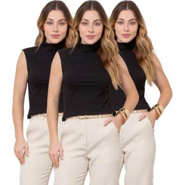 Imagem de Kit 3 Regatas Feminina Cavada Gola Alta Canelada - Maranne, Kit33, M