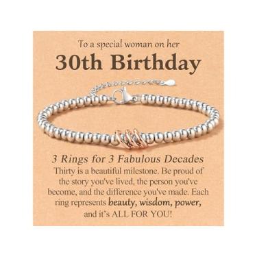 Imagem de KOXMOON Presentes de aniversário de 30º 50º aniversário para mulheres, presentes de pulseira inspiradores elegantes para mulheres de 30, 50 e 60 anos, feliz aniversário com cartão de mensagem