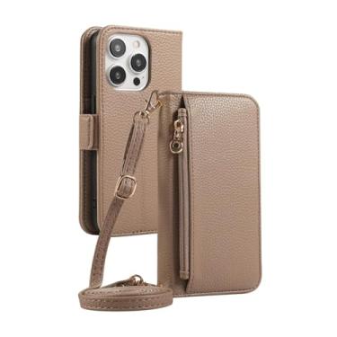 Imagem de YOGISU Para iPhone 7Plus (8Plus), carteira transversal com zíper e porta-cartões, capa de couro (para iPhone 7Plus (8Plus)/cáqui)