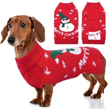 Imagem de Suéter engraçado boneco de neve para cães – Suéter de Natal de malha grossa para cães pequenos e médios, meninas, meninos, roupas quentes de férias com orifício para coleira e gola rolê para aquecer o