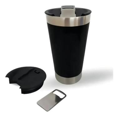 Imagem de Copo Térmico 473ML Aço Inoxidável Com Isolante Térmico e Parede Dupla Para Manter a Bebida Quente e Gelada Com Tampa e Abridor Aclopado Para Bebidas Geladas e Quentes - PRETO