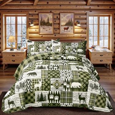 Imagem de Conjunto de colcha casal/queen com 3 peças, casa de fazenda, rústica, reversível, microfibra, macia, leve, edredom com 2 fronhas patchwork Country Lodge conjunto de colcha para todas as estações, 222