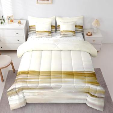 Imagem de Erosebridal Conjunto de edredom de praia abstrata, 7 peças, solteiro, amarelo, pintura a óleo, para adultos, homens, mulheres, oceano, onda, lago, cama, verão, paisagem natural, Havaí, fazenda