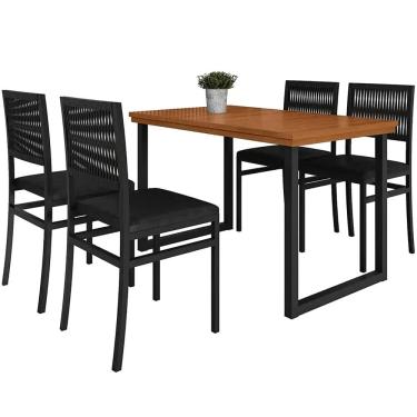 Imagem de Mesa de Jantar Italia 120x80cm com 4 Cadeiras Barcelona Paonanda Cor Madeira Preto