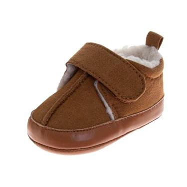 Imagem de Josmo Botas de bebê para meninas e bebês aconchegantes e macias primeiro andador sapatos para recém-nascidos tamanho 2-4, Castanho, 16