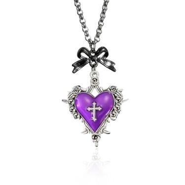 Imagem de Zurlcdye Colar de coração gótico feminino com pingente de laço preto, vermelho, preto, roxo, joias presentes, Large, Sem Pedra Preciosa