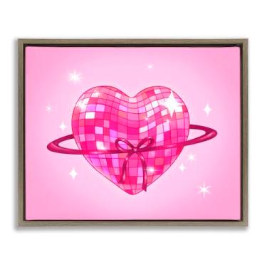 Imagem de Stupell Industries Arte de parede em tela flutuante marrom com anéis de planeta coração disco, design de Stephanie Sanchez, 43 x 53 cm