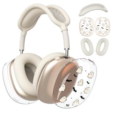 Imagem de BlHMCASE Capa de fone de ouvido para AirPods Max, capas fofas Kawaii fantasma morcego fantasma transparente, capa de silicone bege para fones de ouvido para Apple AirPods Max