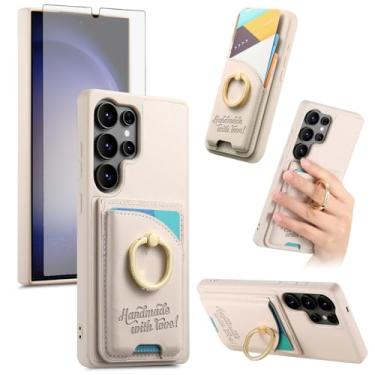 Imagem de Asuwish Capa de telefone para Samsung Galaxy S24 Ultra 5G Capa carteira com protetor de tela de vidro temperado e suporte de cartão de crédito de couro PU anel suporte acessórios para celular S24Ultra