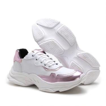 Imagem de Tênis Chunky Blogueira Holográfico Lançamento - Branco/Rosa - Form's, 