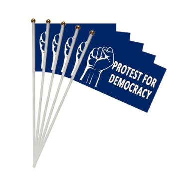 Imagem de 10 conjuntos de bandeiras pequenas de protesto pela democracia, mini bandeiras portáteis resistentes, bandeiras de 12 x 20 cm para decorações de pátio externo (PROTEJA PARA A DEMOCRACIA, 10)