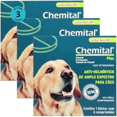 Imagem de Chemital Plus Com 4 Comprimidos Chemitec Vermífugo Para Cães Kit Com 3 Cx