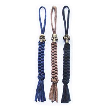 Imagem de AOHOCA 3 peças de corda de corda de paracord com caveira de liga e pingente de cruz, ferramenta multifuncional EDC facas de acampamento ao ar livre Gadget