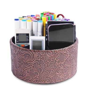 Imagem de lizimandu Suporte de controle remoto, suporte giratório de 360° de couro PU para controle remoto, caixa de armazenamento de mesa, acessórios de sala para controle, mídia, correio, calculadora, celular