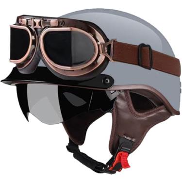Imagem de Capacete De Motocicleta De Rosto Aberto Retrô Para Adultos Half Shell Capacete Vintage Half Shell Capacete De Motocicleta Alemão Com óculos De Ciclismo Capacete De Meia Face Retrô, A, M