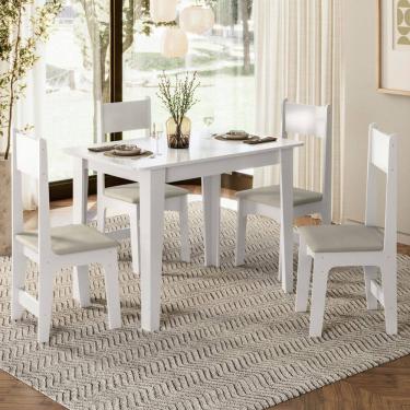 Imagem de Sala de Jantar Mesa com 4 Cadeiras Assento Delta Branco/Savana