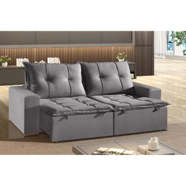 Imagem de Sofá Retrátil e Reclinável 3 Lugares com Molas 200cm Veludo Safira Cinza grafite