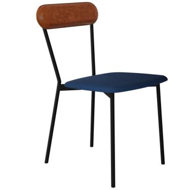 Imagem de Cadeira Estofada Para Sala de Jantar Liora Preto C01 Linho Azul Courino Caramelo  - Lyam Decor