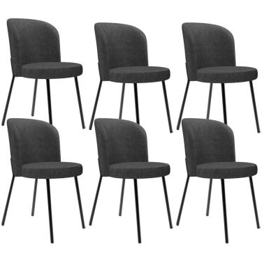 Imagem de Kit 6 Cadeiras Sala de Jantar Estofada Gavi L02 Linho Cinza Escuro - Lyam Decor