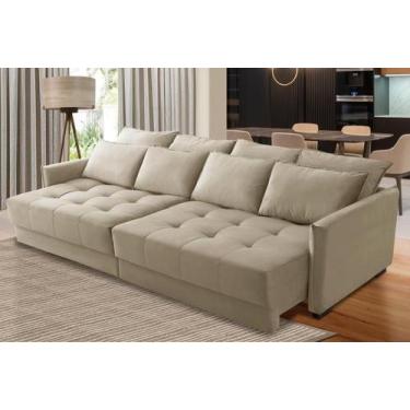 Imagem de Sofá Cama Retrátil e Reclinável 2,50m com Molas Cairo Veludo Bege Mirr