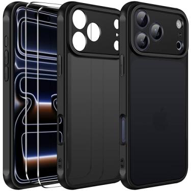 Imagem de ivoler Capa 3 em 1 para iPhone Pro Max 6,9 polegadas 2025 com 2 protetores de tela de vidro temperado [proteção de grau militar], capa de telefone traseira translúcida fosca - preta