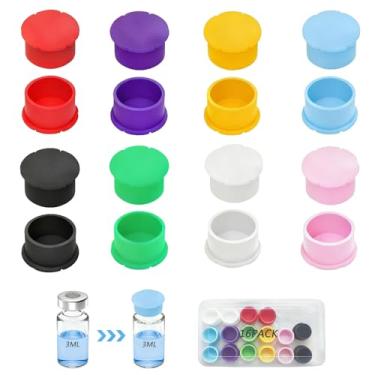 Imagem de Pacote com 16 tampas de silicone reutilizáveis – 6 tampas de proteção contra poeira codificadas por cores para garrafas de vidro de 3 ml, tampas protetoras de armazenamento flip-top para casa, beleza