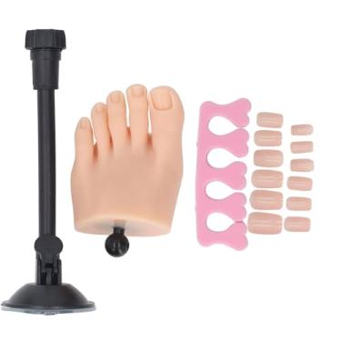 Imagem de Pé de prática de unhas de silicone Realista de alta simulação Modelo de pé de treinamento de prática de unhas flexível com suporte para salão de beleza Uso doméstico Artistas de (Pé esquerdo)