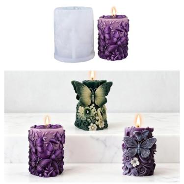 Imagem de MUAECH Butterfly Dream Moldes de vela para fabricação de velas, arte 3D faça você mesmo, molde cilíndrico de silicone feito à mão para fabricação de sabão, moldes de fundição de resina epóxi para