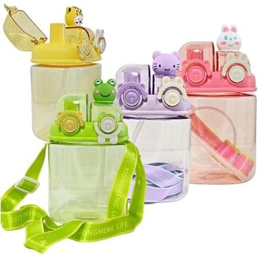 Imagem de Garrafa Infantil 1L com Canudo e Trava – Squeeze Bichos com Alça Regulável – Livre de BPA – Sapo, Gato, Tigre (VERDE)