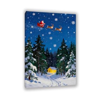 Imagem de SDYJ6GSW Arte de parede de Natal, impressões de arte festiva, céu estrelado azul no inverno, floresta de pinheiros, tela, decoração de parede de Natal, para sala de estar, quarto, escritório