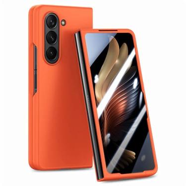 Imagem de Bolsa dobrável capa fina para Samsung Galaxy Z Fold 5 Fold5 Zfold5 filme protetor de vidro temperado capa de telefone celular, laranja, para Samsung Z Fold 5