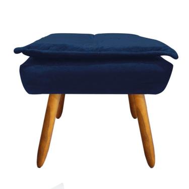 Imagem de Kit 2 Puffs Opala Suede Azul Marinho Pés Palito Castanho