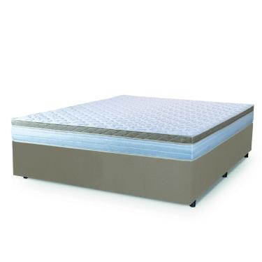 Imagem de Cama Box Casal King Colchão Com Molas Ensacadas 193x203x60cm Dunas Branco/Bege Hellen