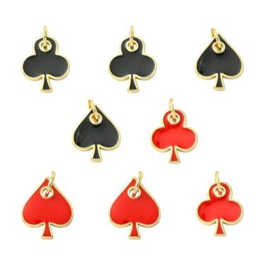 Imagem de UR URLIFEHALL 8 berloques de pôquer de latão banhado a ouro 18 K esmaltado para pulseira, colar, joias, artesanato, chaveiro