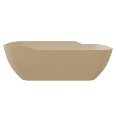 Imagem de HIGEINE Banheira de imersão de pedra terraço bege premium exclusiva de 180 cm – Banheira de concreto de superfície sólida independente para uso em pátio, quintal, jardim ou spa interno