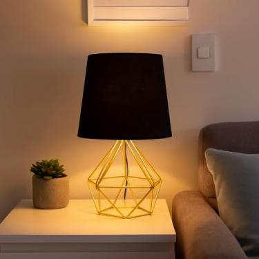 Imagem de Luminária de Mesa Moderna - Base Geométrica Rose Gold, Dourado e Preto - Iluminação para Quarto e Escritório(DOURADO- PRETO)
