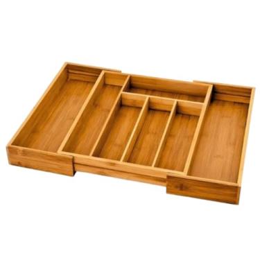 Imagem de Porta Talher Bambu 7 Divisórias Organizador de Gaveta Cozinha Expansível