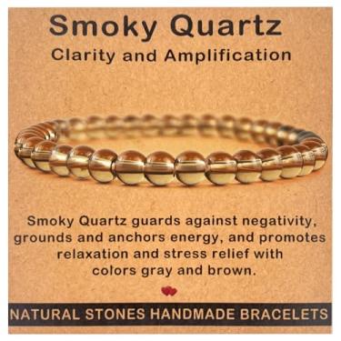 Imagem de Pulseira feminina de pedra preciosa de 6 mm feita à mão - joia de cristal de energia positiva e cura para alívio da ansiedade, equilíbrio de chakras, meditação. Presente significativo para ela, mãe