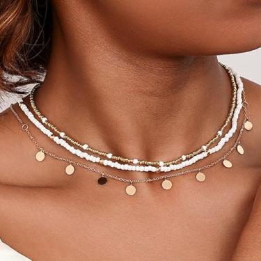 Imagem de Colar com pingente em camadas para mulheres, joias de praia oceânica, acessórios de verão para formatura, amizade ou ocasiões especiais, Medium, Metal, Sem Pedra Preciosa
