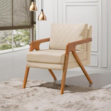 Imagem de Poltrona Mona Luxo Onix Madeira Maciça Tecido Linho Bege Web Holz