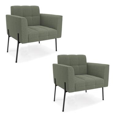 Imagem de Poltrona Sala de Estar Pé de Ferro Pto Kit 2 Elisa Bouclê Verde Pistache D03 - D'Rossi