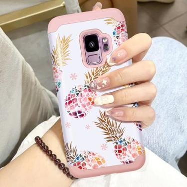 Imagem de Capa para Samsung Galaxy S9, 2 em 1, estampa floral de abacaxi brilhante, rígida, fina, antiarranhões, capa protetora de corpo inteiro para Samsung Galaxy S9, 5,8 polegadas, 2018, ouro rosa