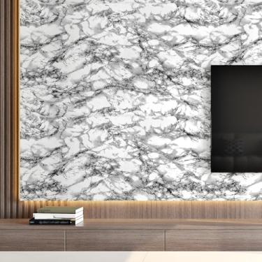 Imagem de Yullpaper Papel de contato de mármore cinza branco descasque e cole papel de parede de mármore à prova d'água para bancada de cozinha, papel de contato de granito para tampo de mesa, papel de parede